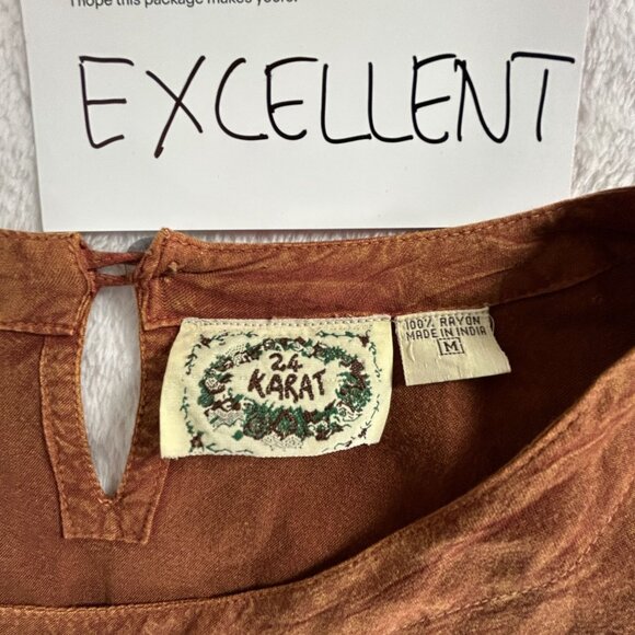 24 Karat Womens Boho Chic Rust Orange Embroidered Tiered Maxi Dress Size Medium - Picture 4 of 10